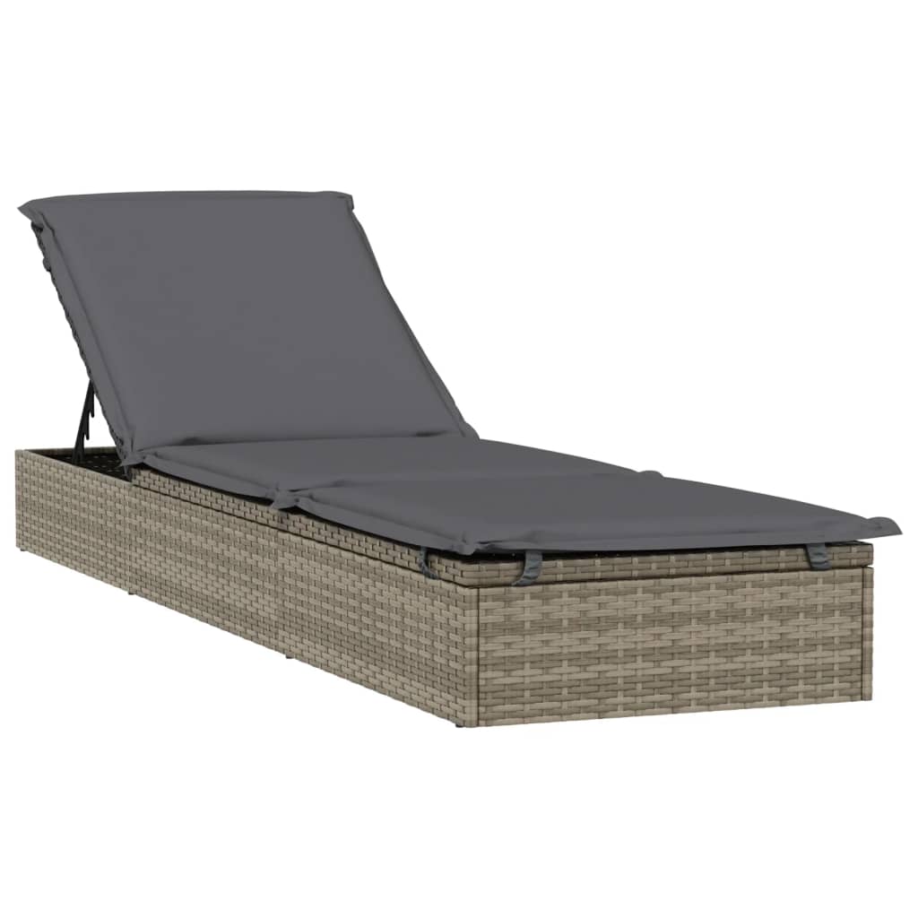 Transats chaise longue 2 pièces avec table gris résine tressée