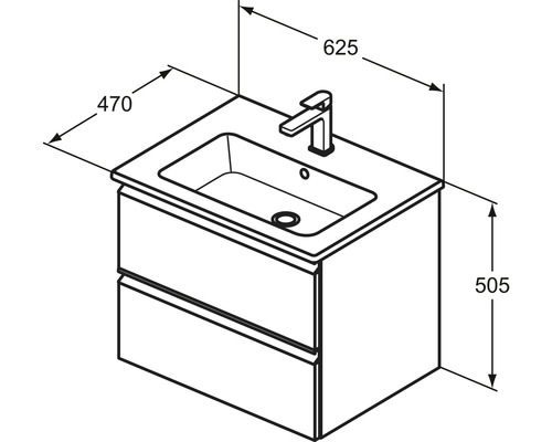 Badkamermeubelset Ideal Standard Connect E BxHxD 62,5 x 50,5 x 47 cm, eiken frontkleur met witte keramische wastafel K8698PB