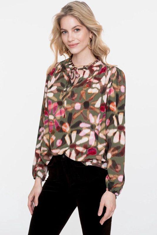 Geisha - 53650-20 - Shirt - Groen/Rood - Bloemenprint - Lange Mouwen