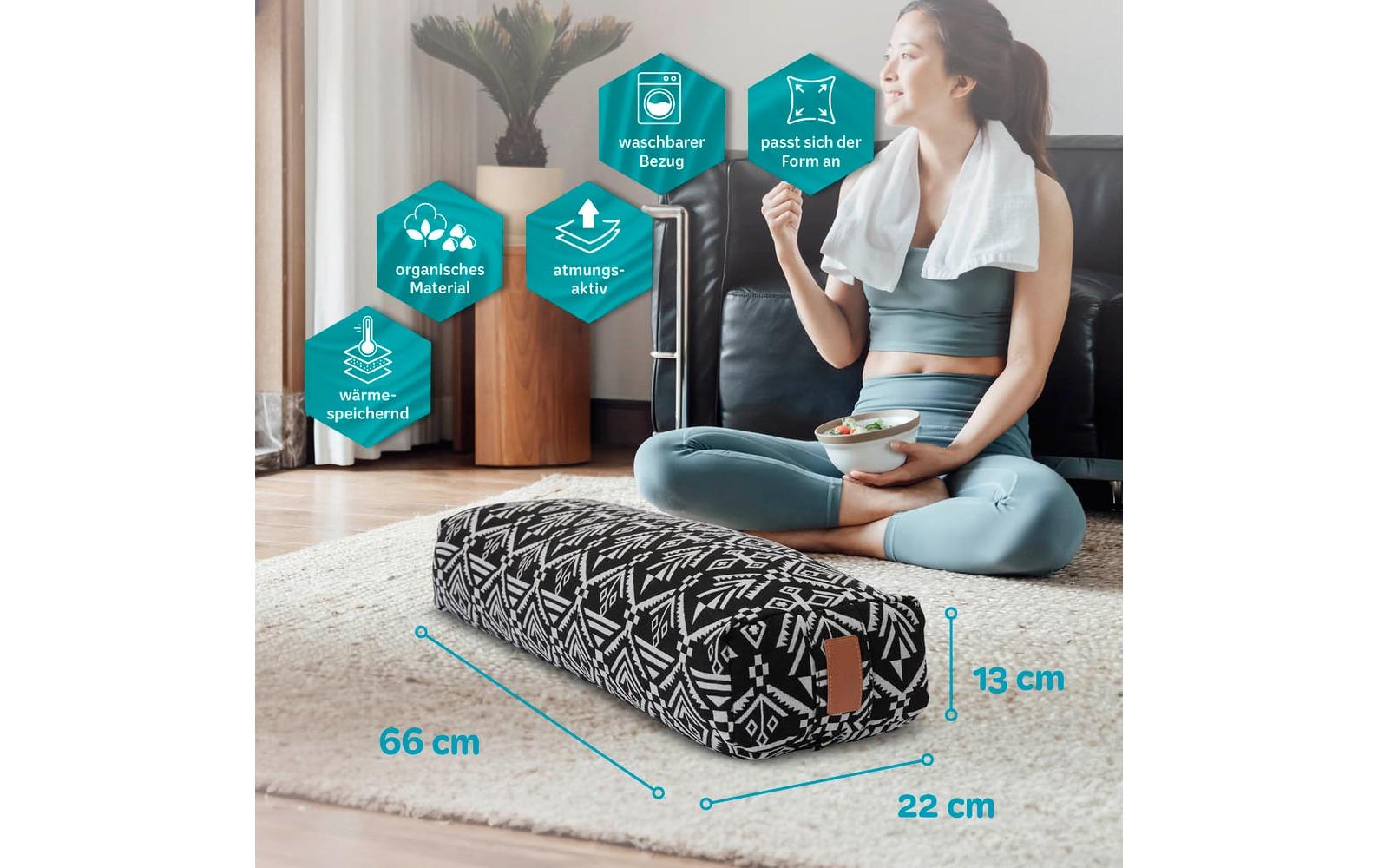 Yoga-Bolster Paravati Bio-Dinkelspelz, Schwarz/WeissYoga-Zubehör
