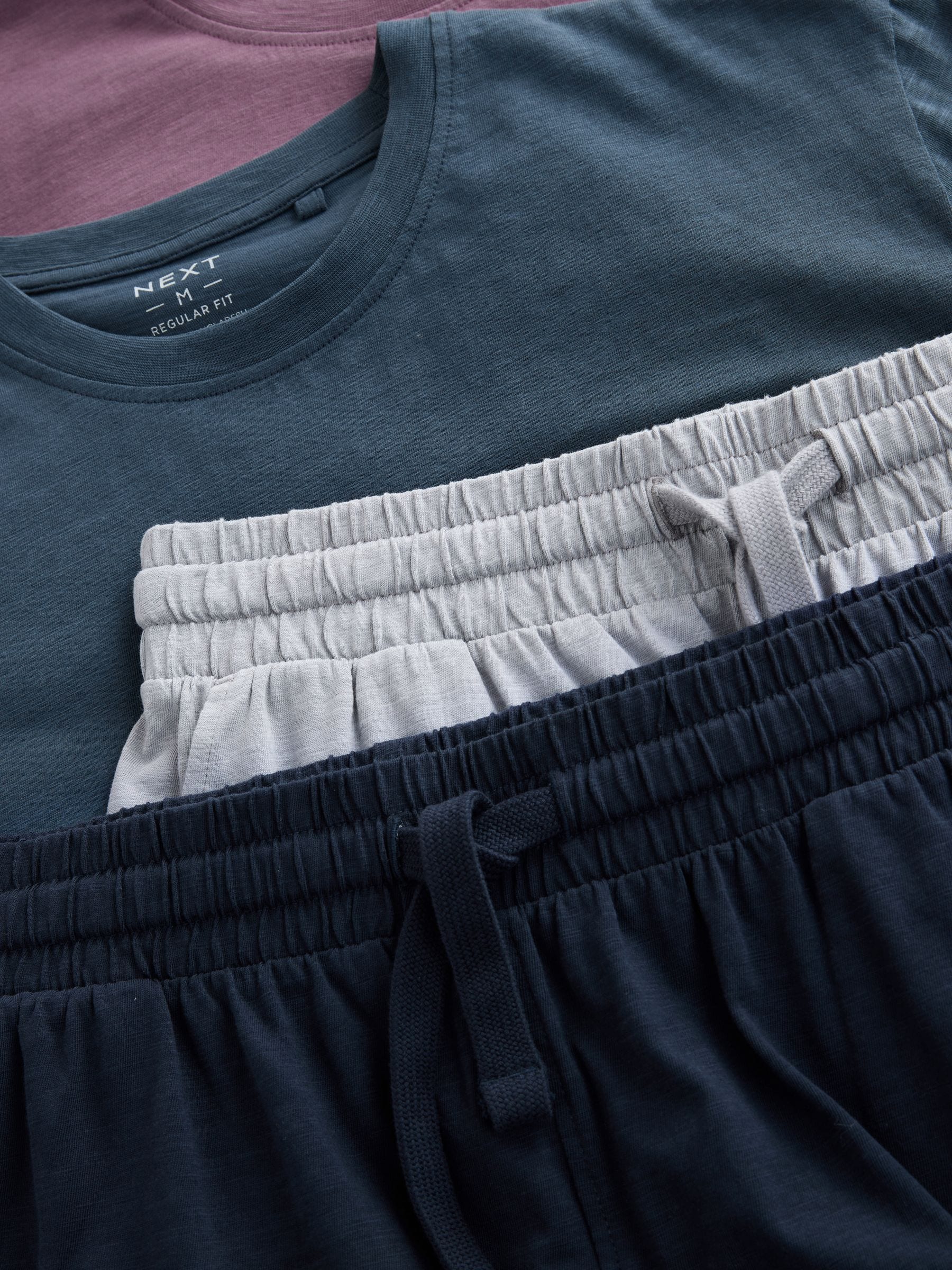 Blauw/paars - Korte jersey pyjama's verpakking van 2