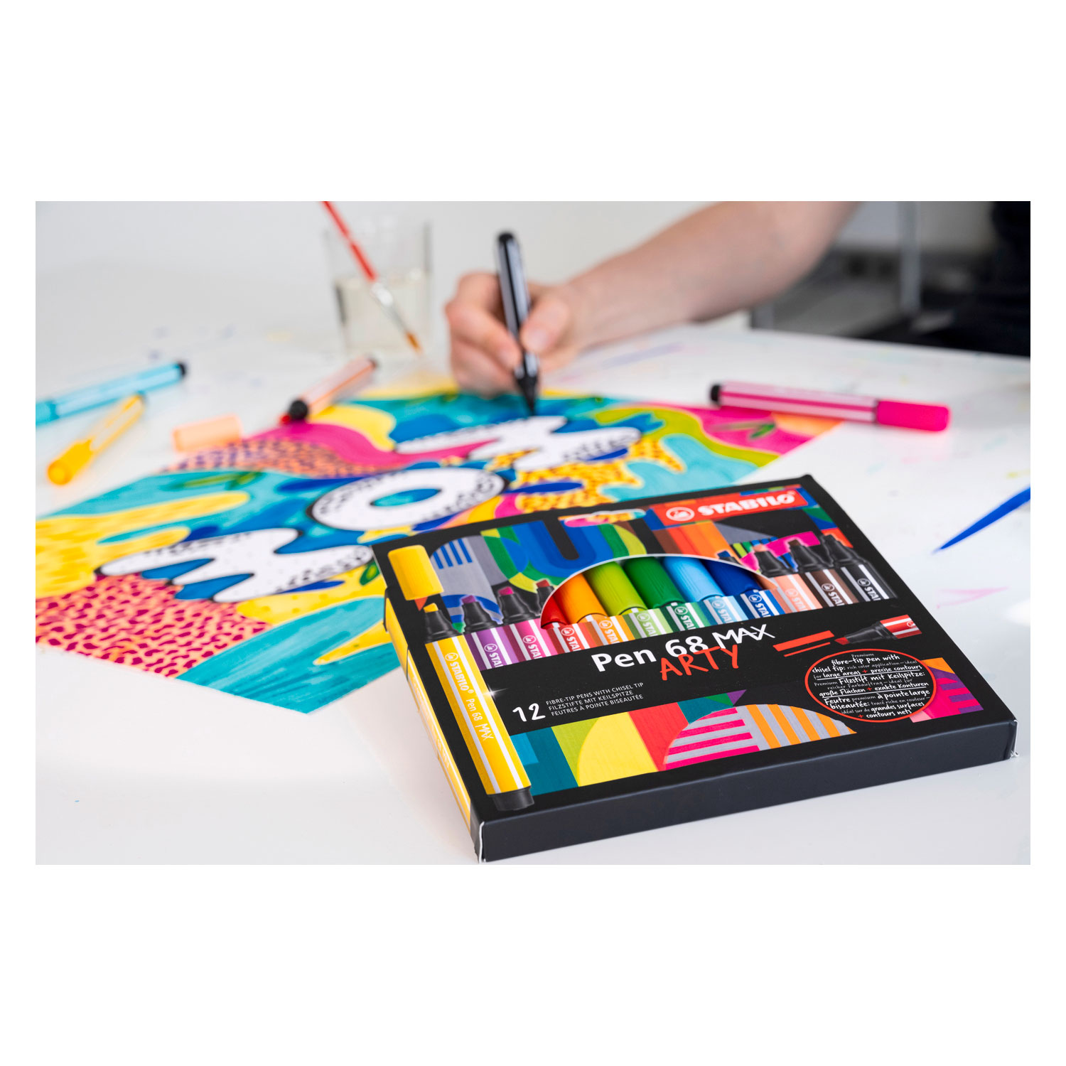 STABILO Pen 68 MAX ARTY - Viltstift Met Dikke Beitelpunt - Set 12 Stuks