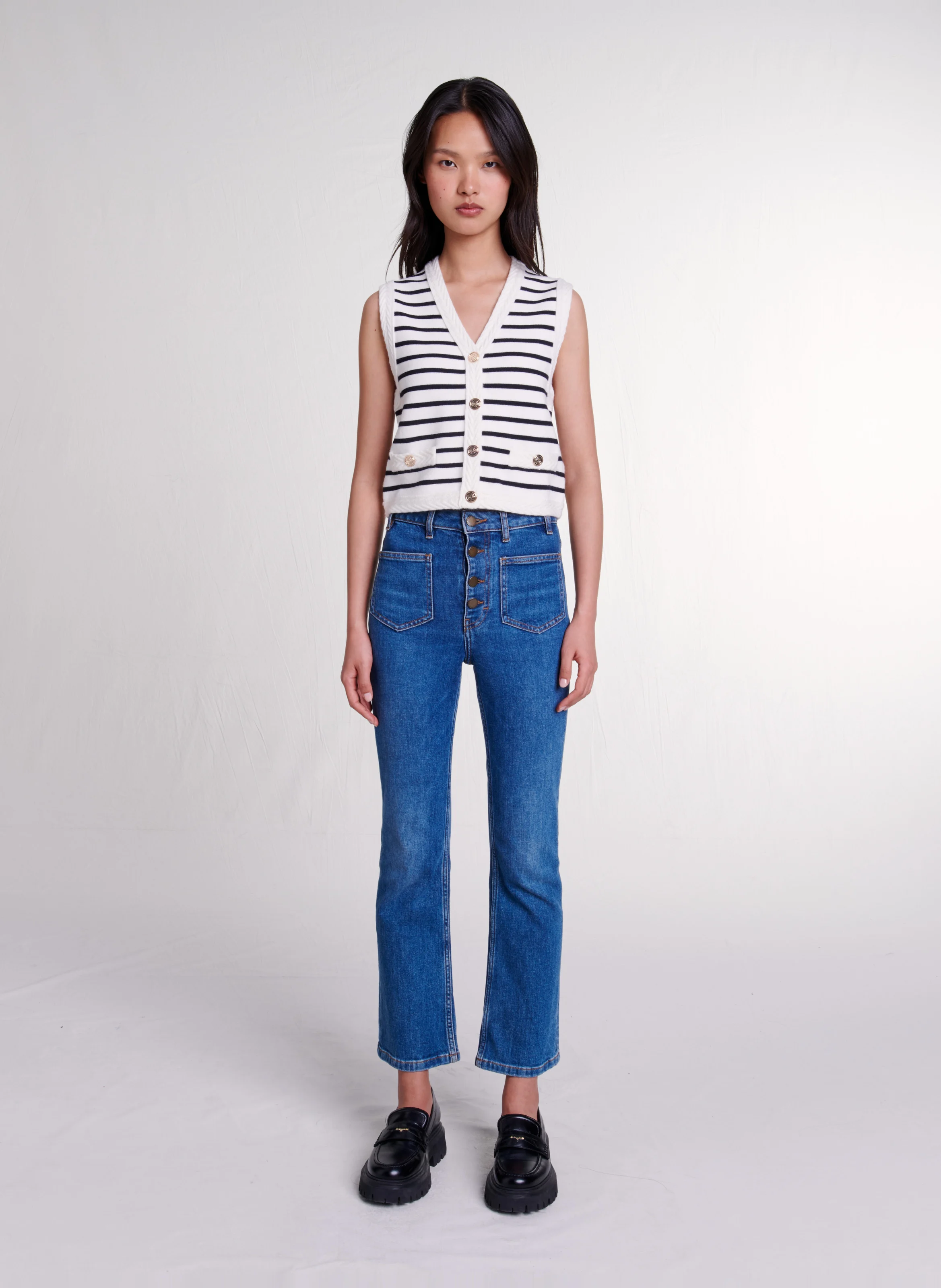 Cardigan droit à col V | Bleu