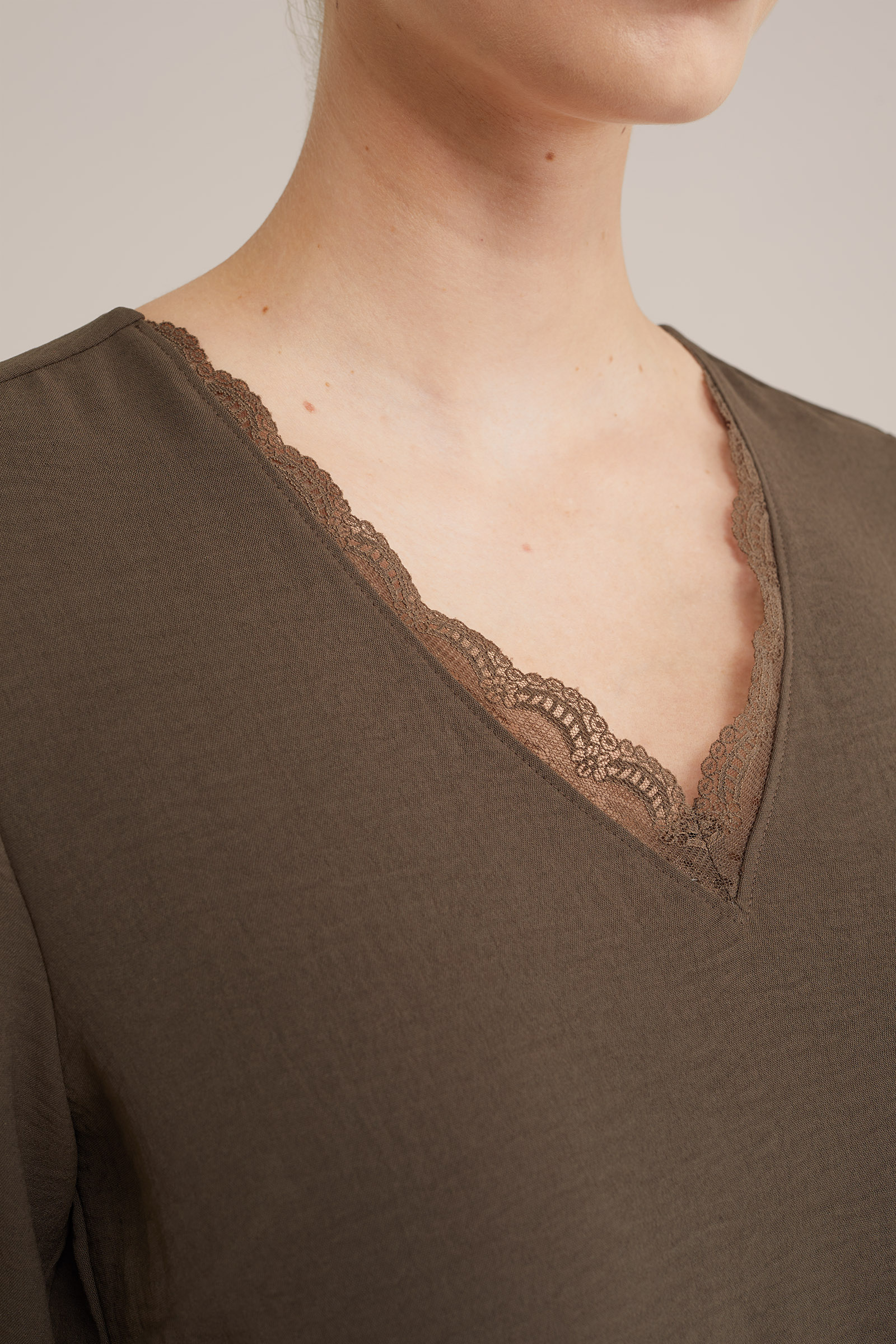 blouse met kant WE Fashion Legergroen