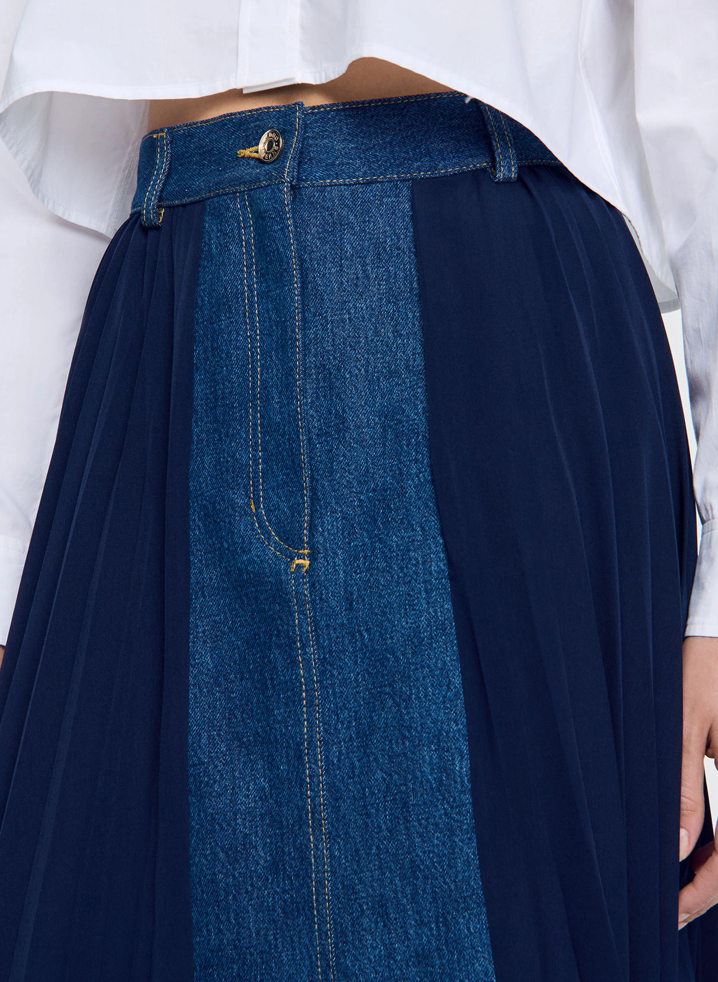 Jupe longue en coton mélangé | Bleu