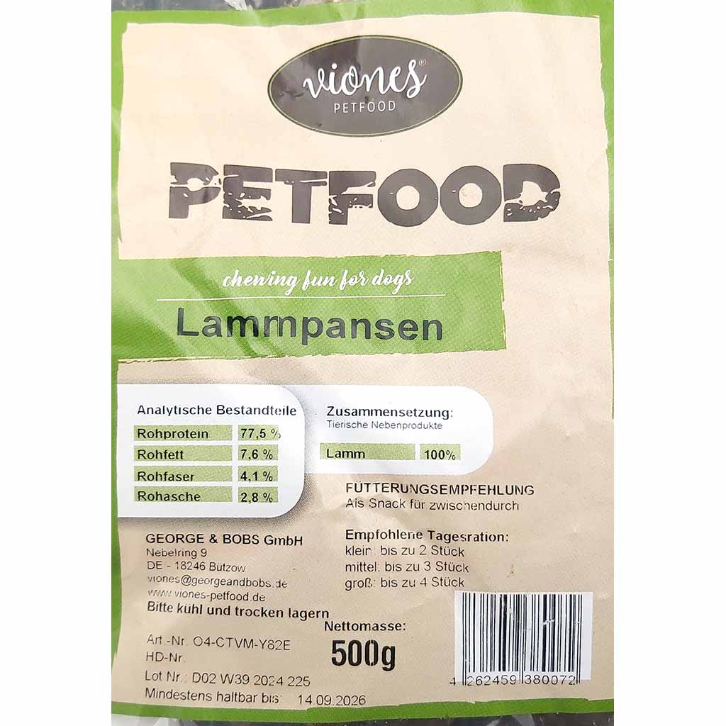 Hundesnack Lammpansen 500g MHD:14.9.26