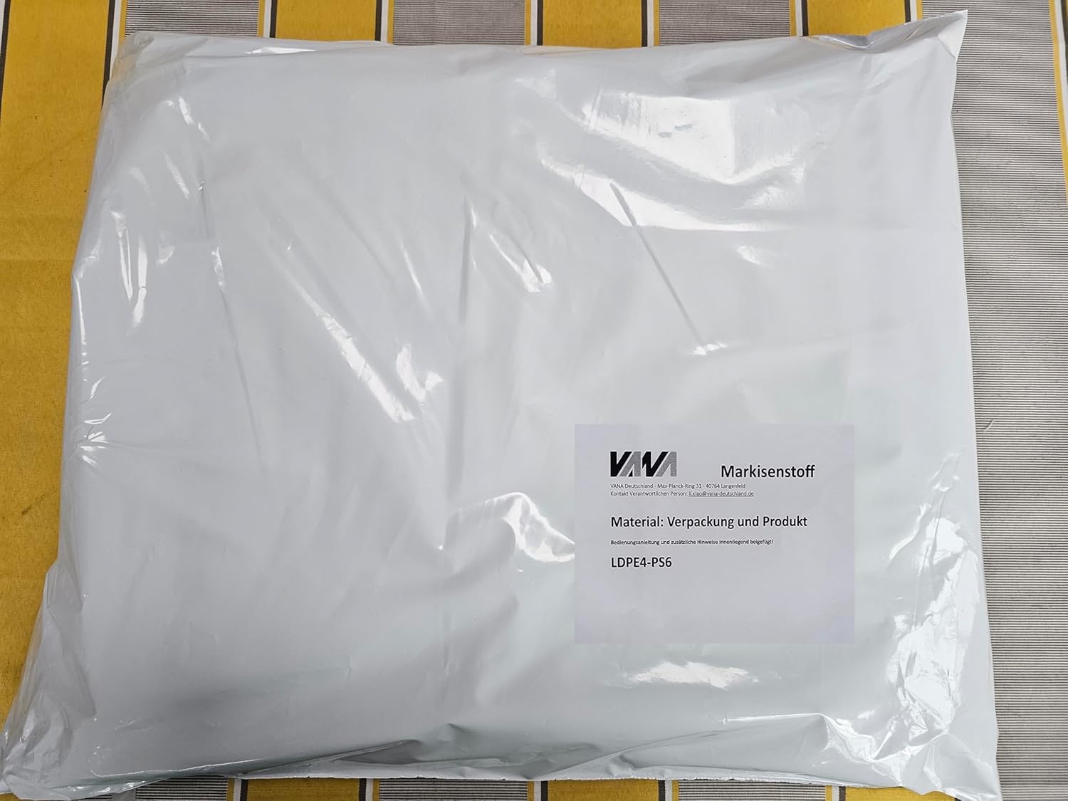 Markisenstoff mit Volant für 4 x 3 m Markisen-Ersatzstoff Markisentuch Markisenbespannung Markisentuch Sonnenschutz fertig genäht Maß Tuch 3,83 x 3 m Volant 3,83 x 0,21 m Design SPD008
