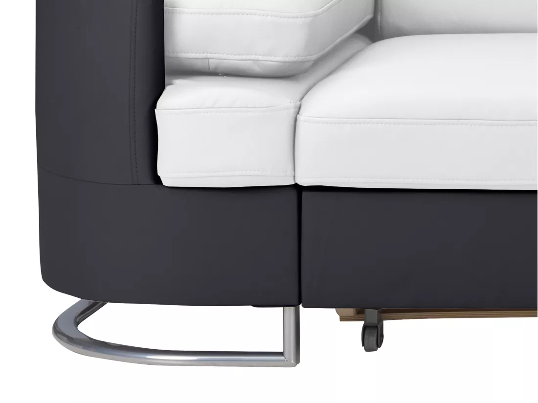 Canapé d'angle droit convertible en simili blanc et noir MYSEN II