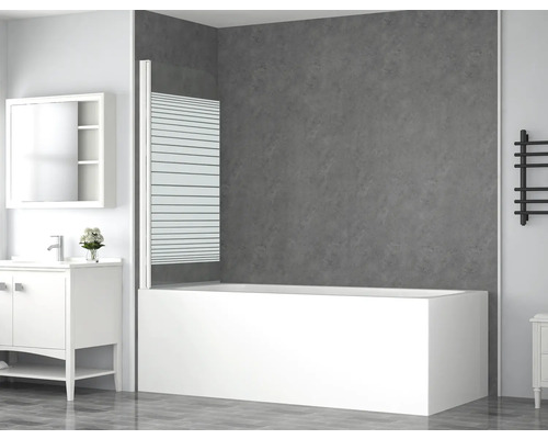 form&style badwand, 1-delig, ABETO, 75 x 140 cm, glasdecor met horizontale strepen, profielkleur wit