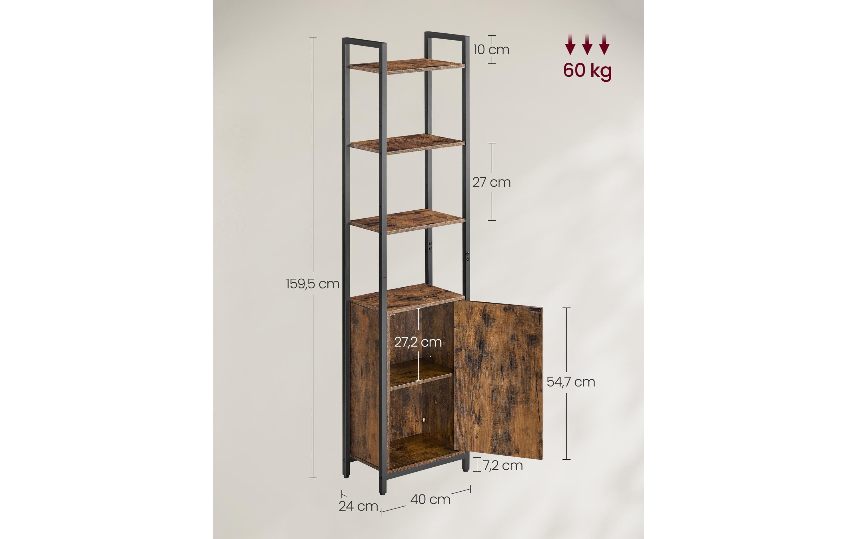 Regal mit 4 Ablagen 40 cm x 159.5 cm, Braun/SchwarzBücherregal
