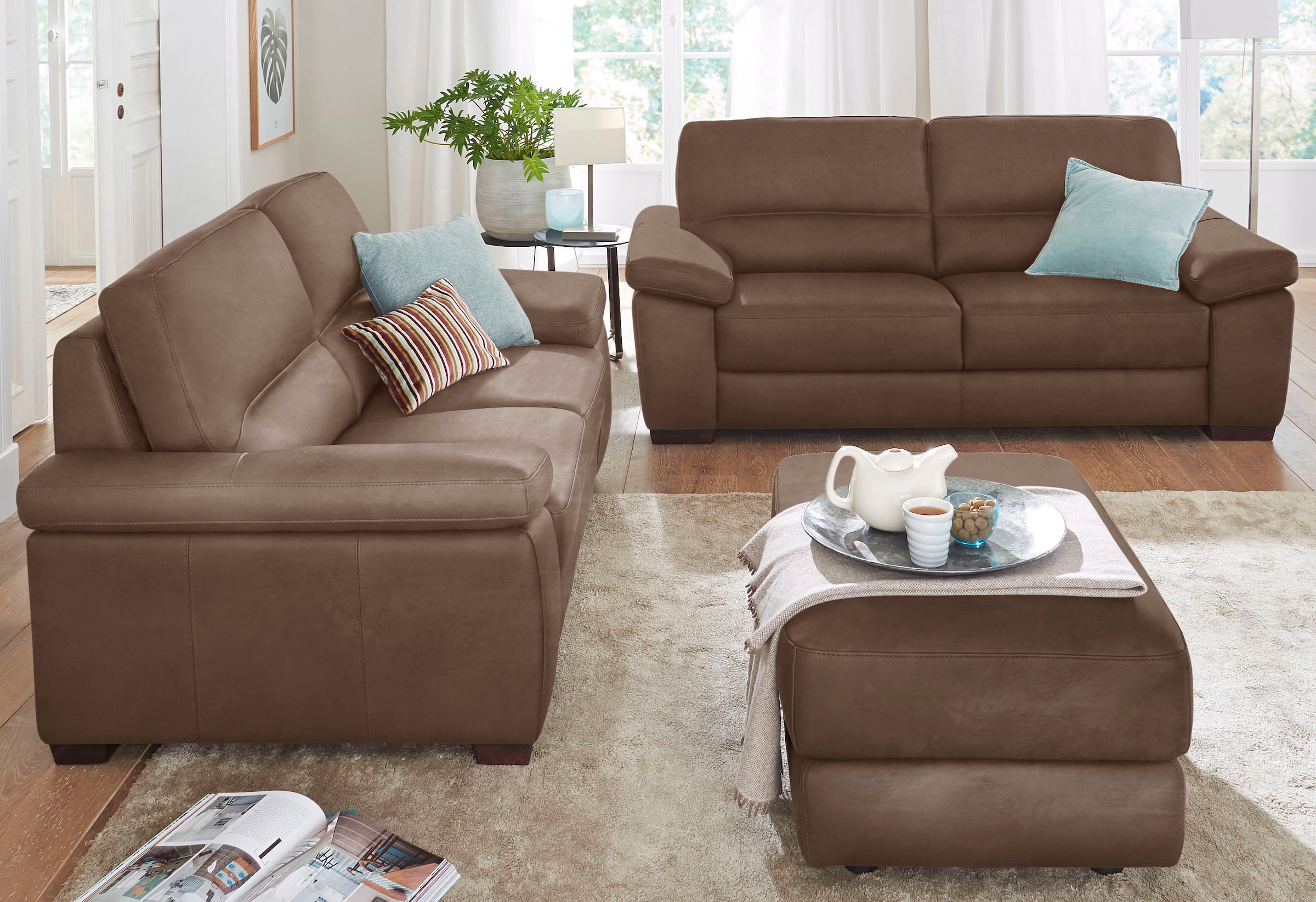 CALIA ITALIA Polstergarnitur »Gaia, hochwertige Garnitur aus 2-Sitzer & 3-Sitzer im edlen Design« Set, 2 Stk. tlg. aus pflegeleichtem Luxus-Microfaser Ginevra Hydro Care