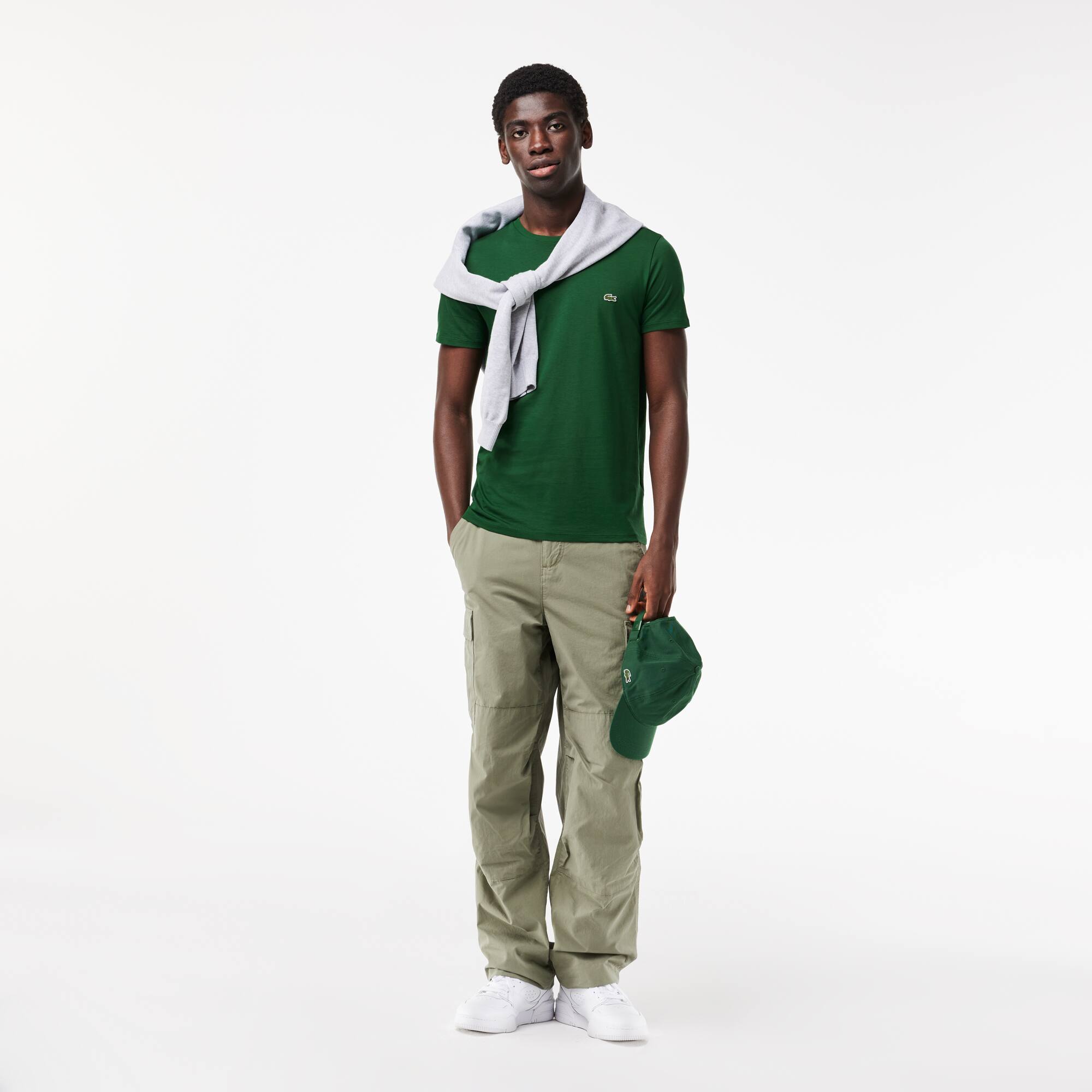Rundhals-Shirt aus Pima-Baumwolljersey T-Shirts - Grün - Lacoste - Herren