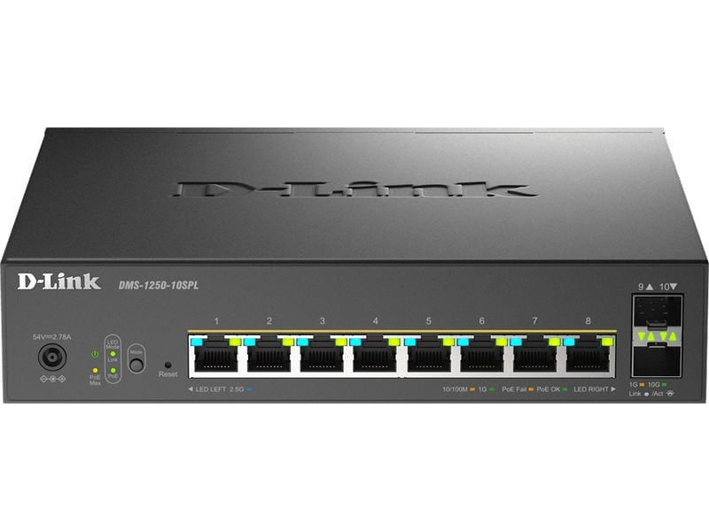 D-Link PoE Switch DMS-1250-10SPL 10 Port 8-Port Multi-Gigabit Smart Managed Switch