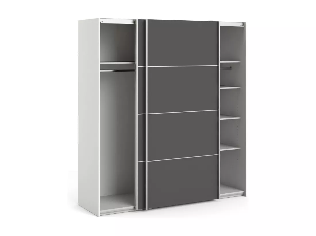 Garde-robe 2 portes Cassano, Meubles de chambre, Penderie de plain-pied, Placard à vêtements, 182x64 h202 cm, Blanc et gris