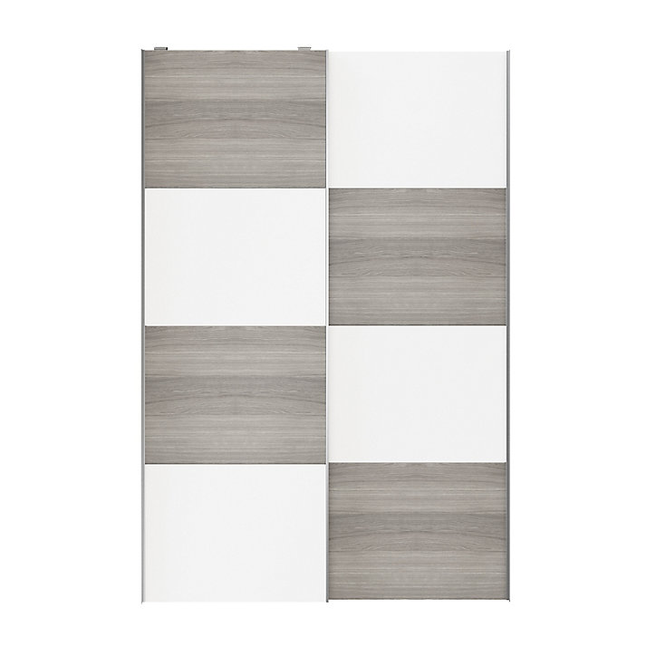 Portes de placard coulissantes 2 vantaux panneaux blancs et effet chêne grisé GoodHome Atomia H. 225 x L. 150 x ép. 5,5 cm