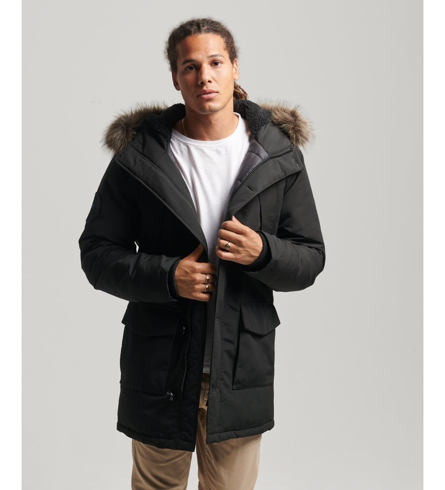 Parka com capuz de pele sintética Superdry Everest, preta
