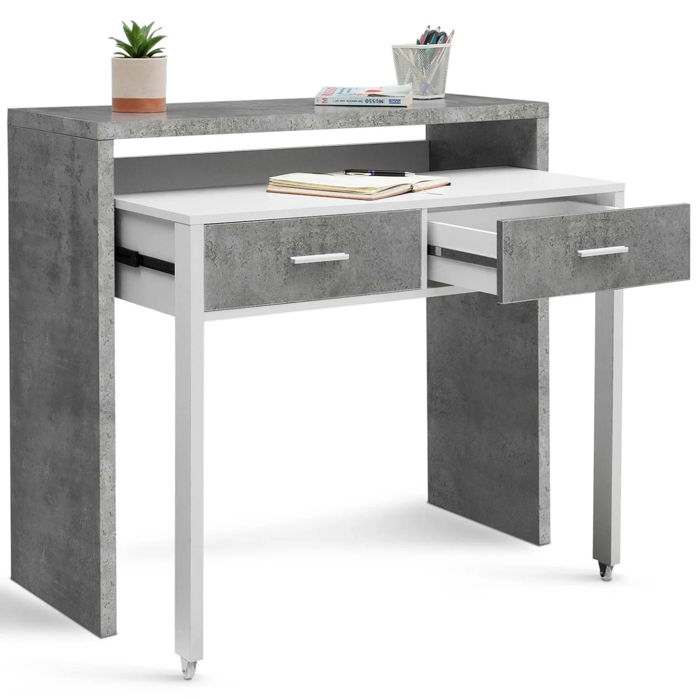 Bureau extensible MAX effet béton et blanc