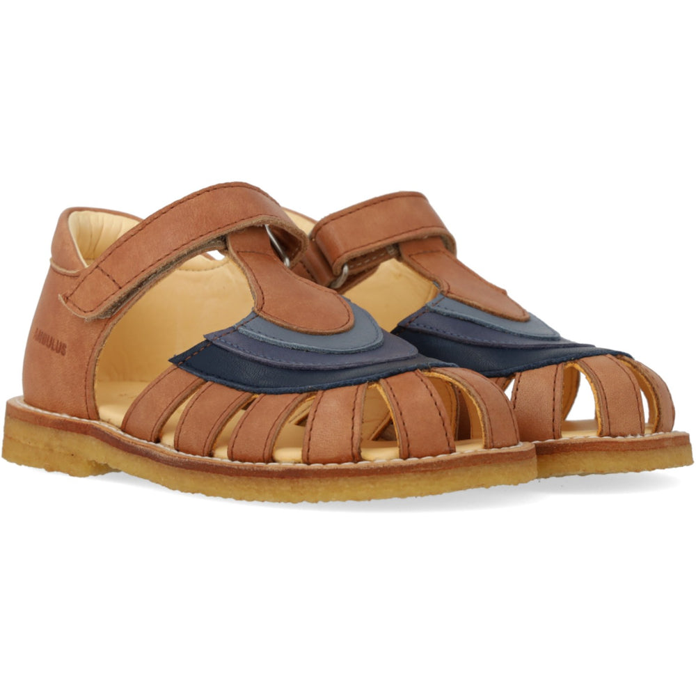 Køb Angulus Tan/Navy/Indigo/Blue Fog Colourblock Regnbuesandal Med Velcro