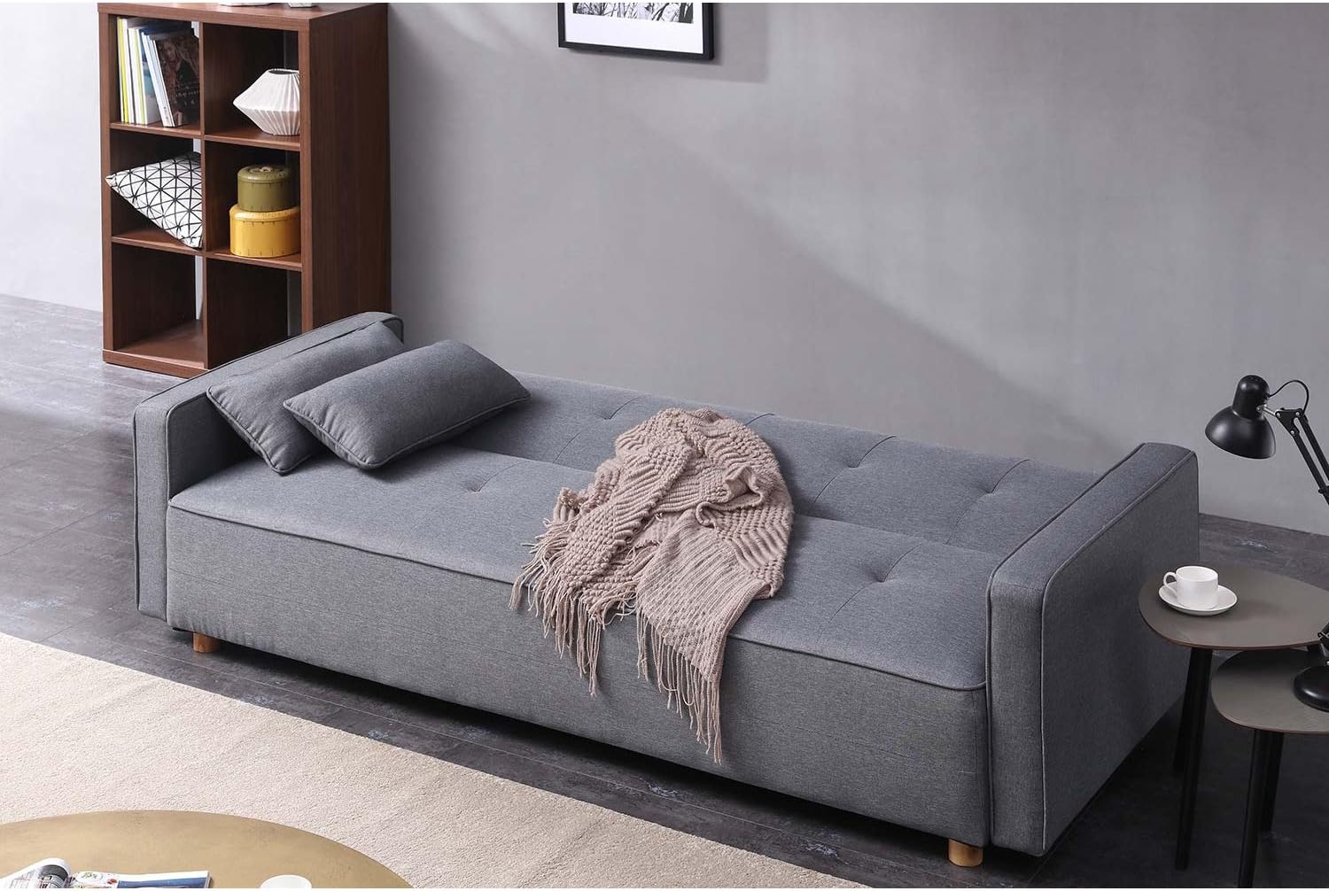 CONCEPT USINE - Canapé Droit Moderne Scandinave Convertible 3 Places Copenhague en Tissu Gris avec Accoudoirs + 2 Coussins d'Appoint | Dossier & Assise Déhoussables - Largeur 213 cm KI6212415
