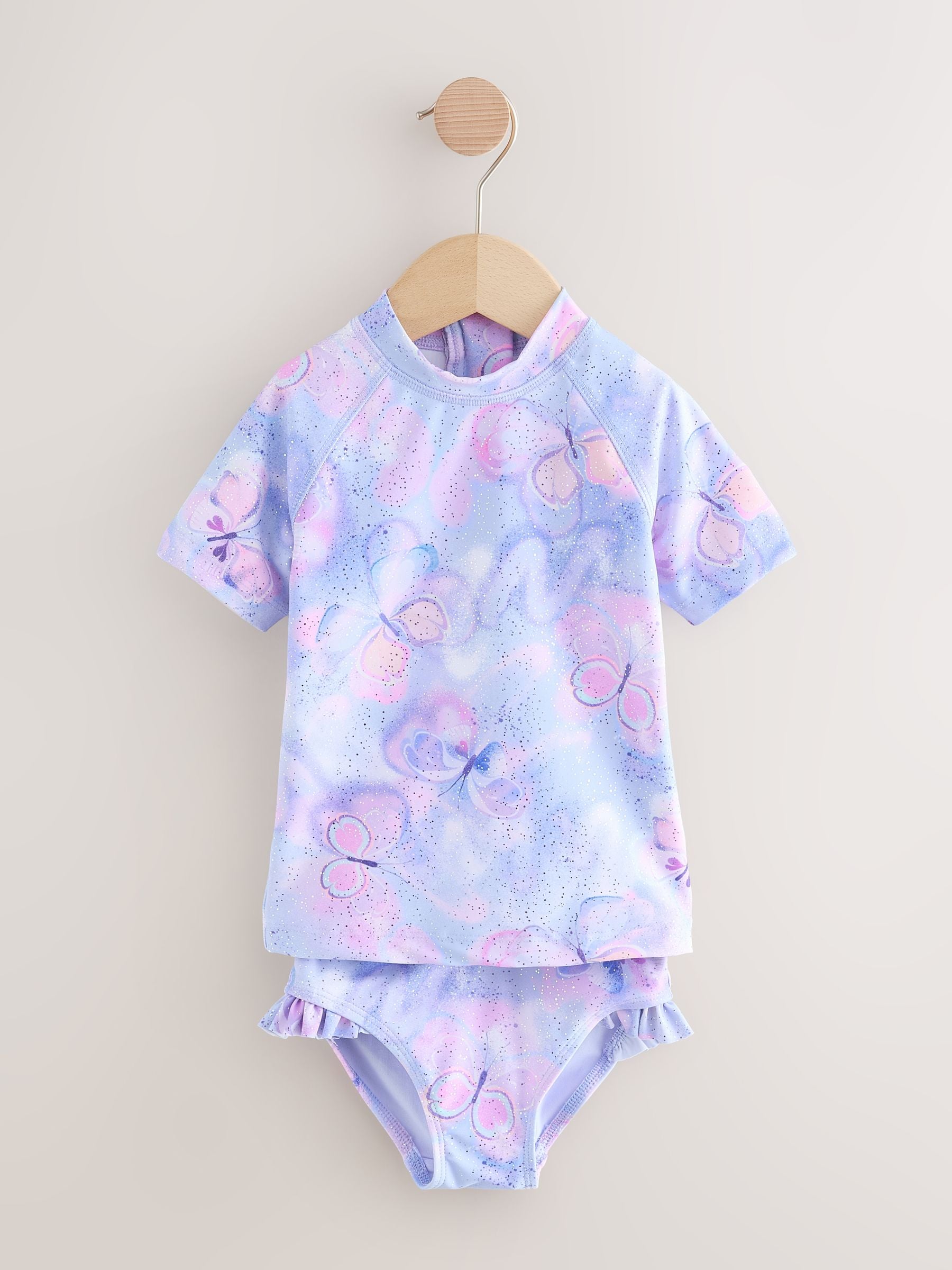 Lilac Purple Butterfly Foil - Zonbeschermende zwemset met korte mouwen (3mnd-10jr)