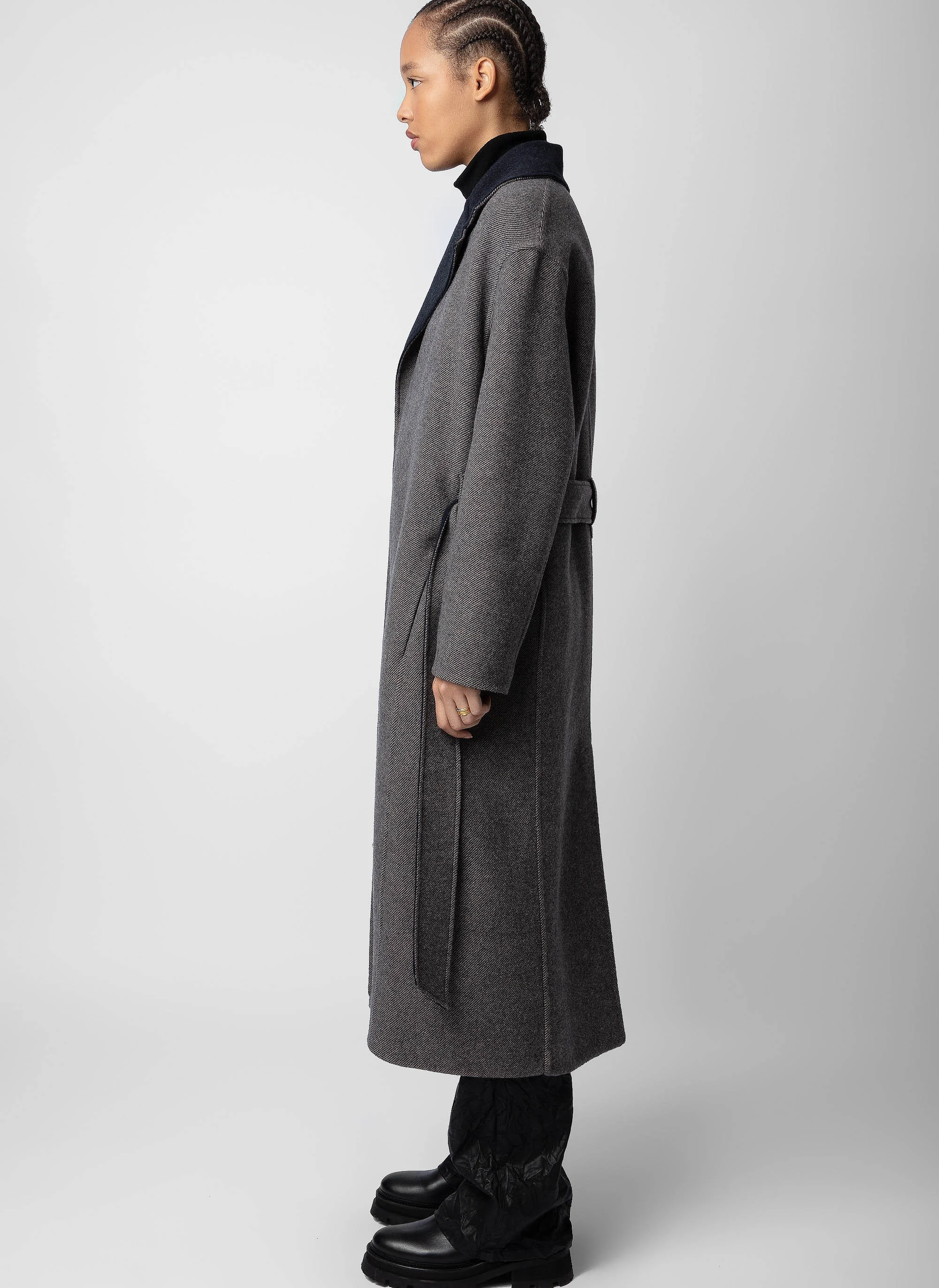 MELI - Manteau droit col tailleur en laine mélangée | Noir