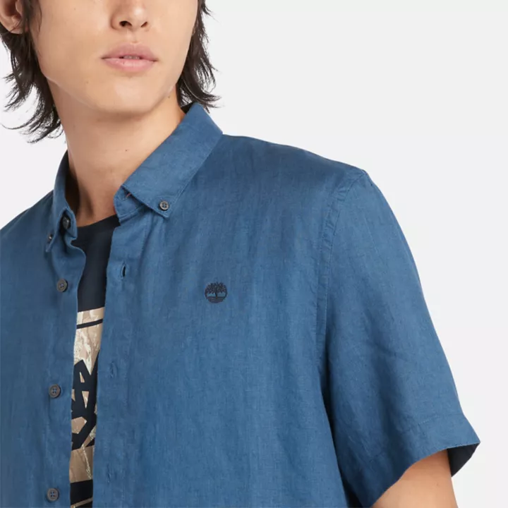 Chemise en lin Mill Brook pour homme en bleu