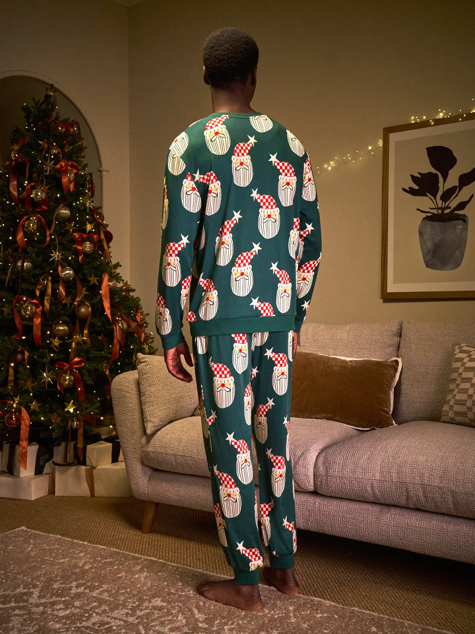 Groen met kerstmanprint - Bijpassende familie Kerstmis Pyjama's met Lange mouwen