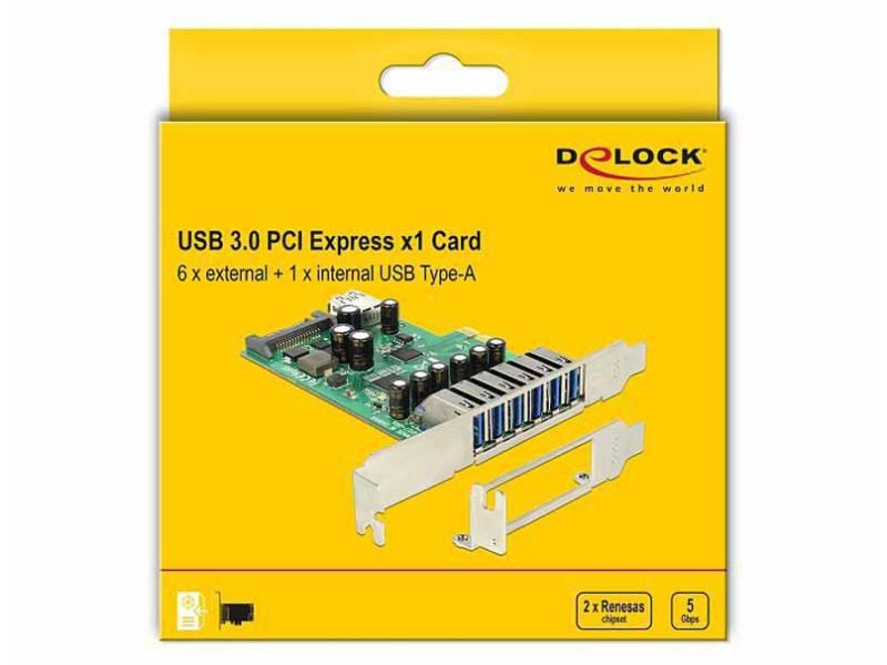 Delock PCI-Express-Karte 89377 USB 3.0 - 6x extern   1x int PCI Express-Karte mit 6 USB 3.0 Anschlüssen
