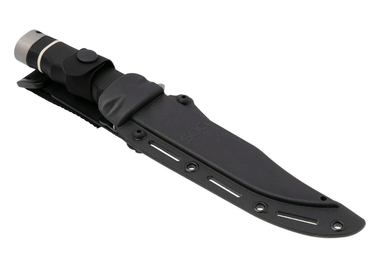 SOG Tech Bowie S11B-BX, Stonewashed AUS-8, Black Kraton vaststaand mes
