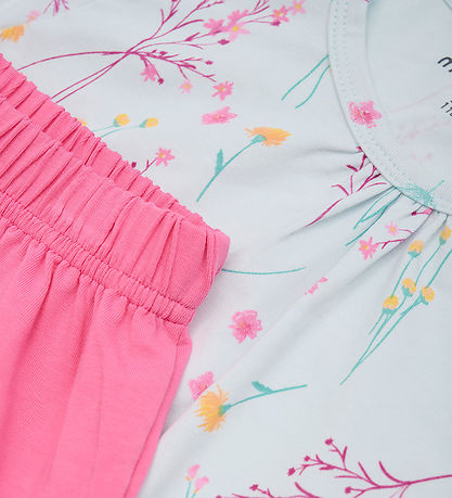 Minymo Shorts Set - T-Shirt/Shorts - Wan Blue m. Blumen