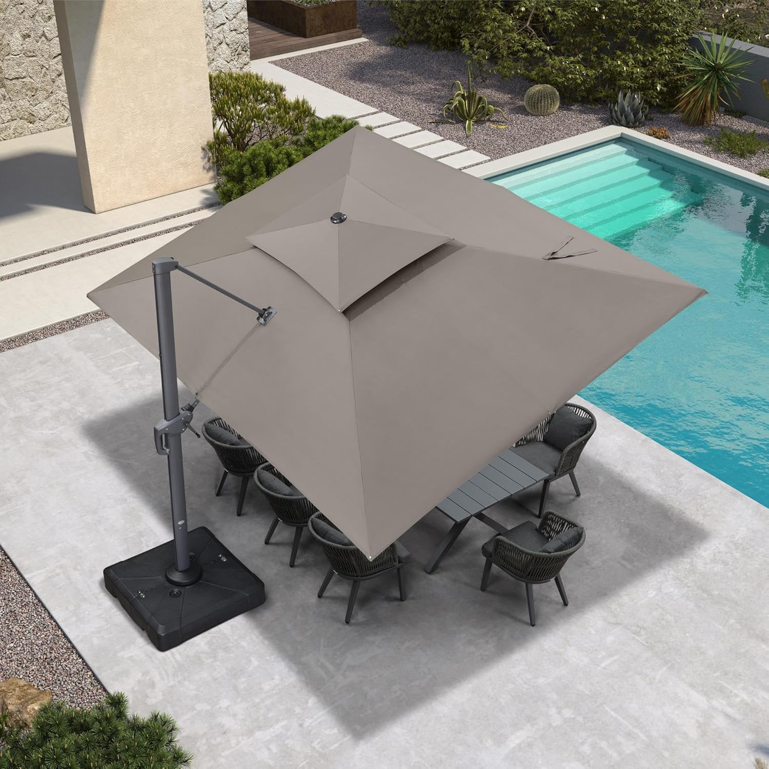 PURPLE LEAF Sonnenschirm 300 x 400 cm Ampelschirm Rechteckig mit Kurbel und Doppeldach, Gartenschirm Groß Wasserabweisend farbecht für Terrasse Deck Schwimmbad, Asch Mokka