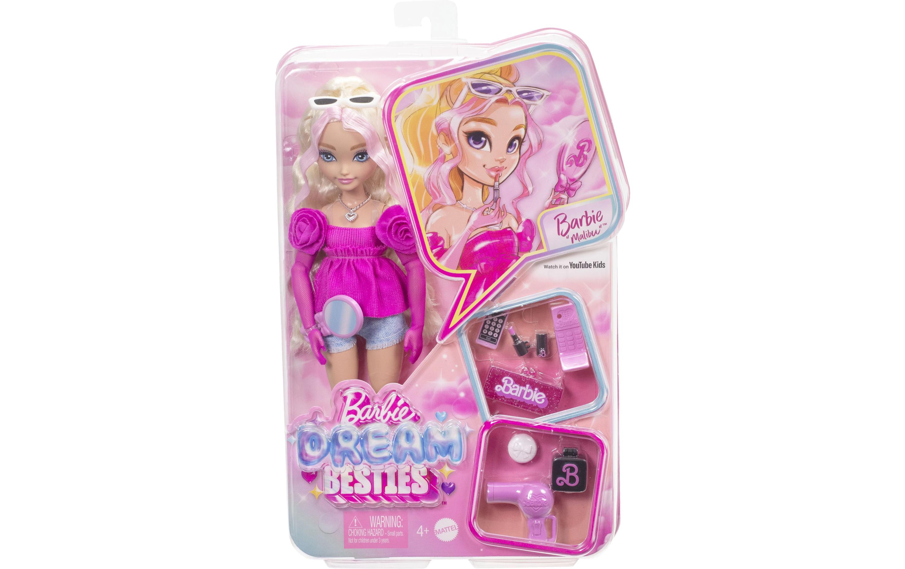 Puppe Dream Besties MalibuModepuppe mit 8 Zubehörteilen zum Thema Make-up und Haare