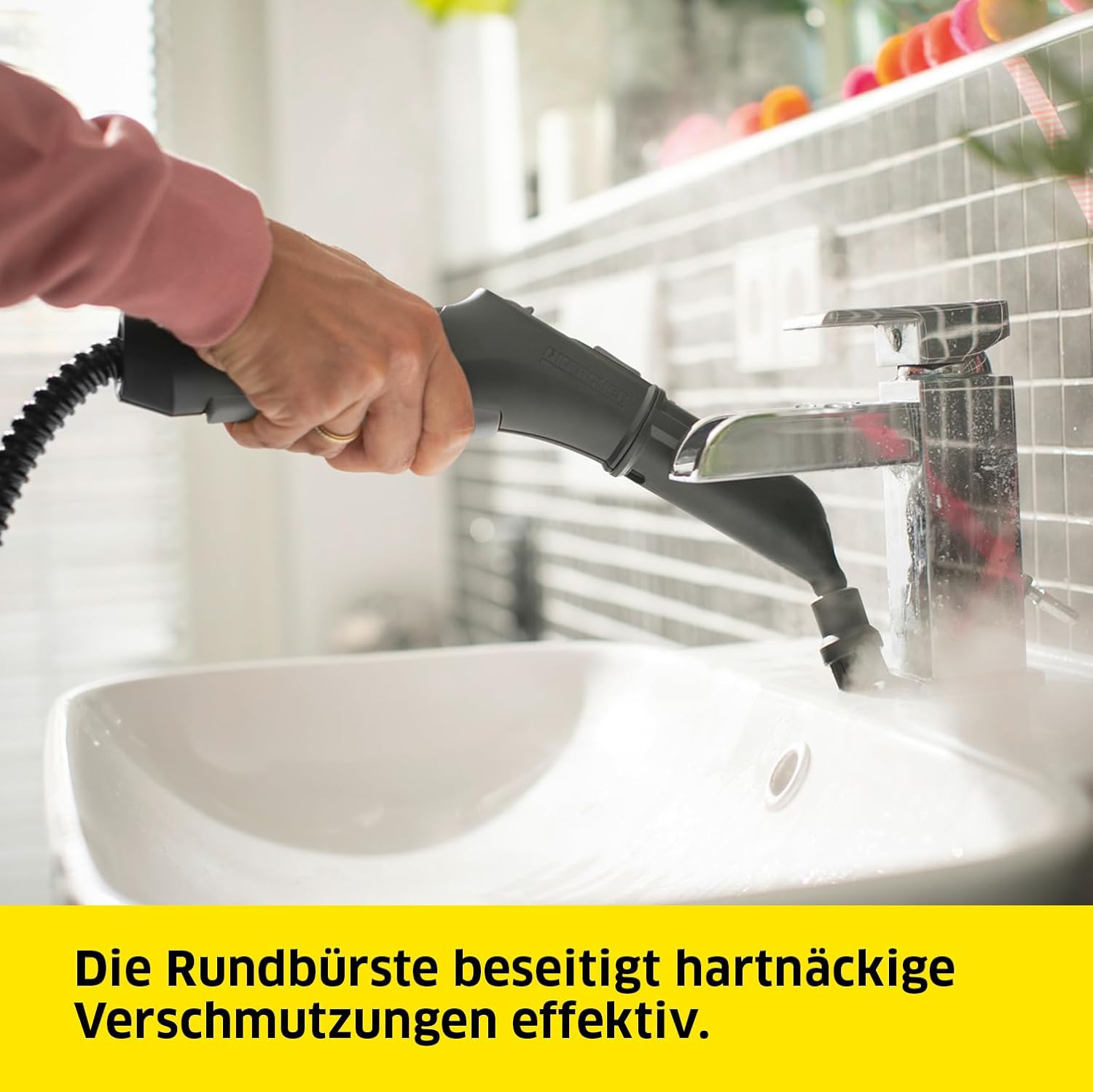 Kärcher Dampfreiniger SC 2 Deluxe, Flächenleistung: ca. 75m², Tank: 1 l, Dampfdruck: max. 3,2 bar, Aufheizzeit: 6,5 min., Heizleistung: 1.500 W, mit Bodenreinigungsset EasyFix und 3 Düsen