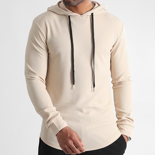 Sweat Capuche Oversize Texturé Waffle 0590 Beige Clair