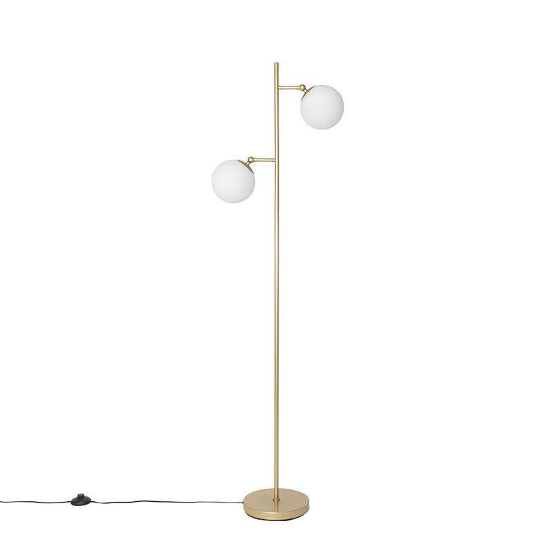 Art Deco vloerlamp goud met mat glas 2-lichts - Pallon
