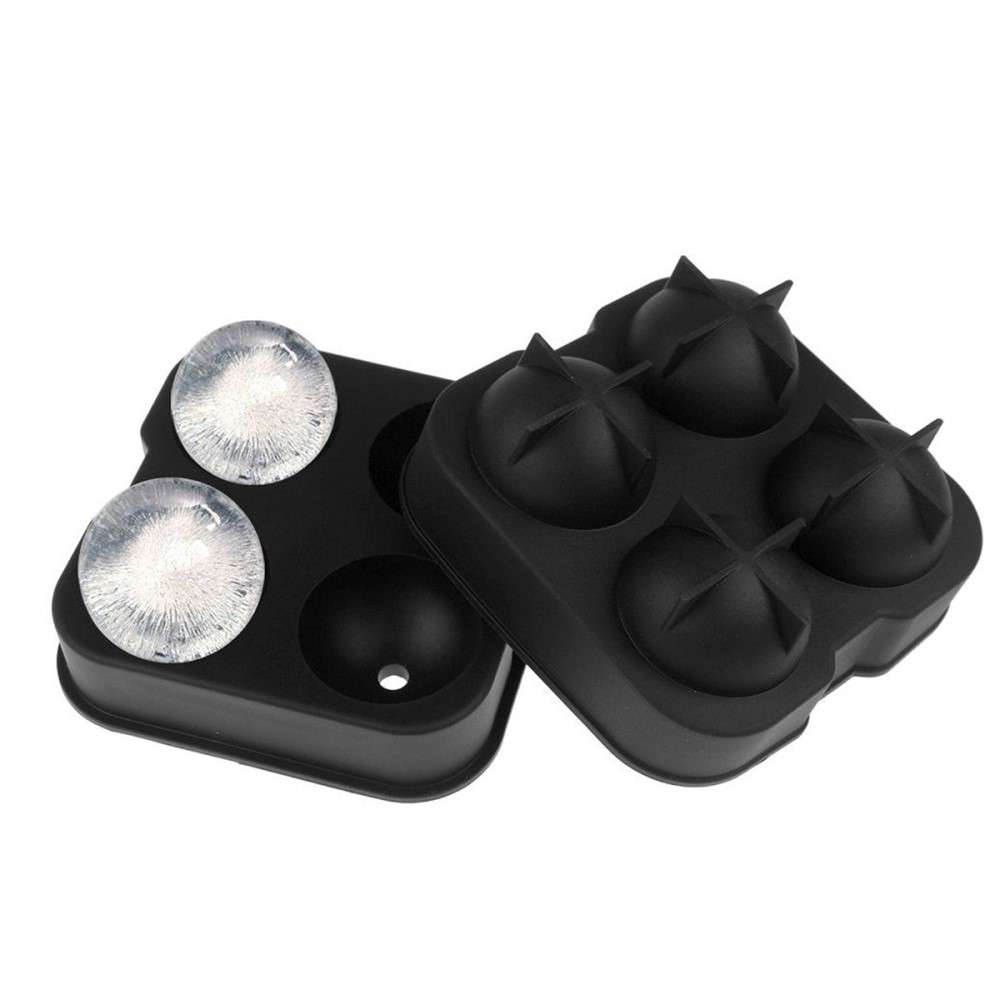(4-fach) 3D Silikon Eiswürfel Form DIY Ice Cube Tray mit Deckel für Cocktails / Whisky / Softgetränke - Kugel