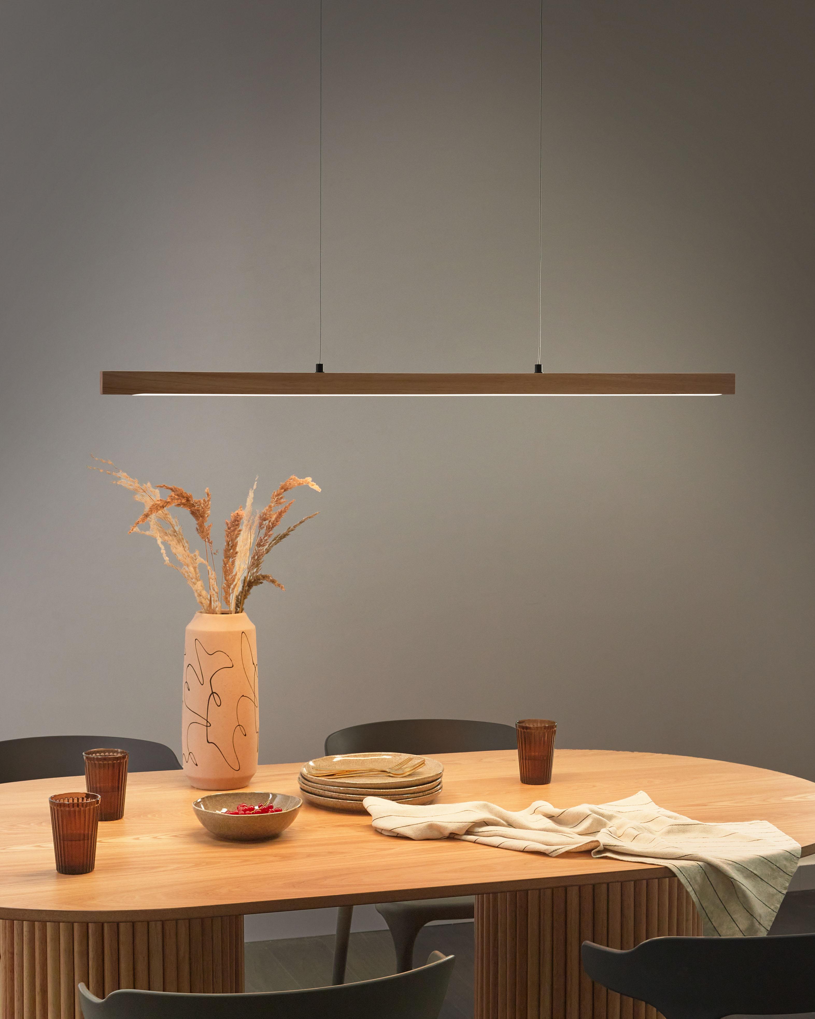 LED hanglamp STEWARTS met afstandsbediening met dimmer Eikenhout Lichtbruin