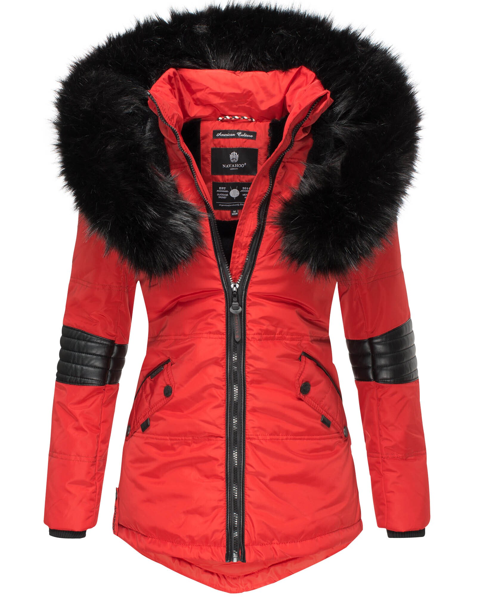 NAVAHOO Damen Winterjacke edle Steppjacke mit Schwarzem Kunstpelzkragen Nirvana