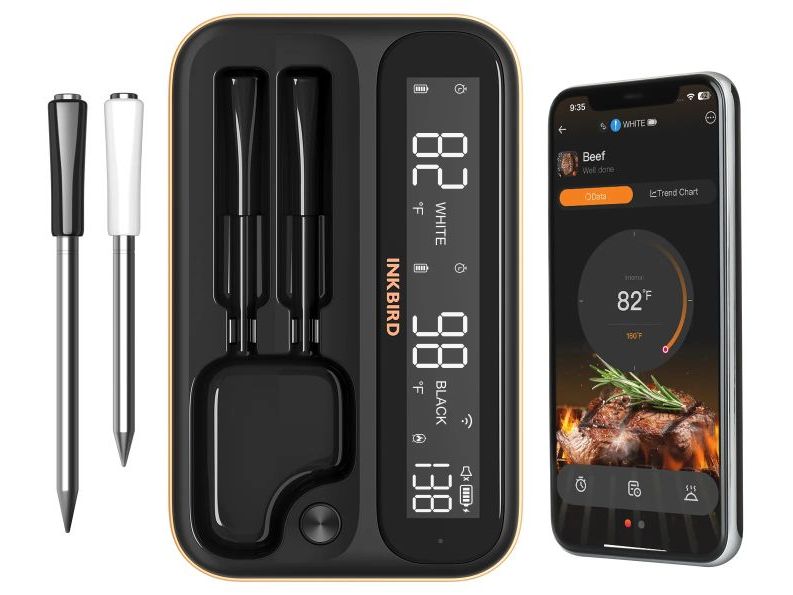 Inkbird Fleischthermometer INT-12-BW Doppelsonde Dual-Modus, Dual-Sonde WiFi & Bluetooth Grill-Thermometer INT-12-BW