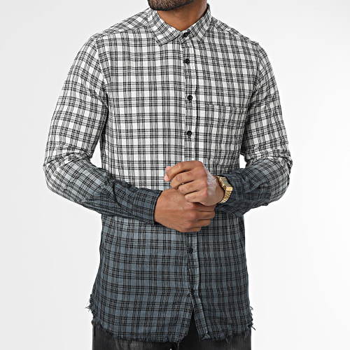 Chemise Manches Longues A Carreaux G1007 Gris Beige