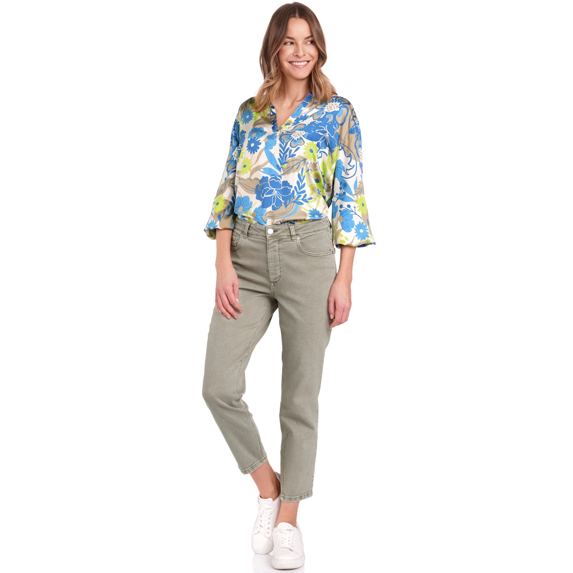 Gina Benotti Damen Bluse mit Blumen-Allover dunkelblau / blau / grün