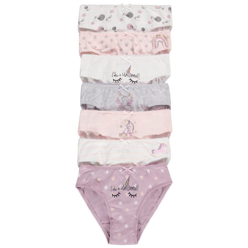 Lot de 7 culottes en jersey print licorne pour fille - Ecru