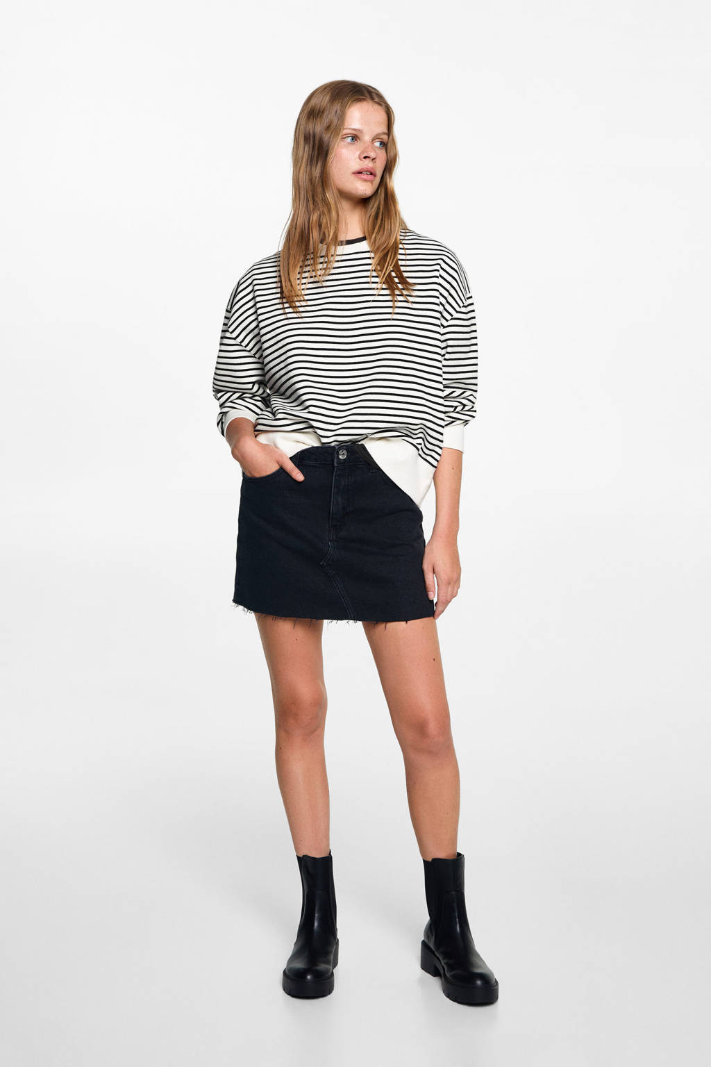 MANGO TEEN gestreepte sweater offwhite/zwart