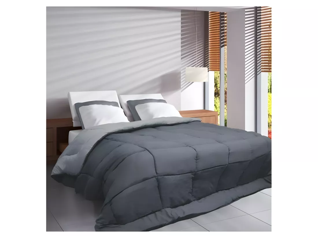 HUDSON Couette legere Microfibre 200g/m2 220x240cm Acier + Argent