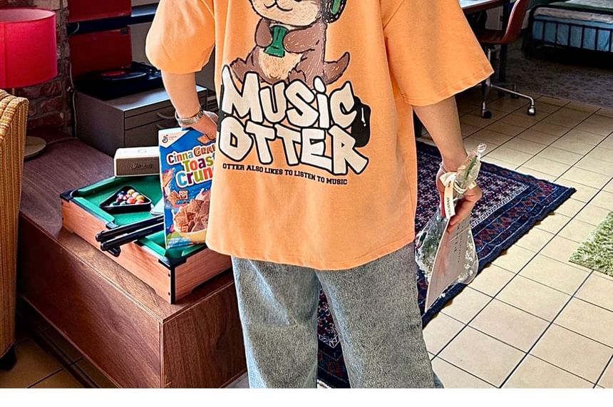 SeoulPop - Losse T-shirt met korte mouwen en otterprint