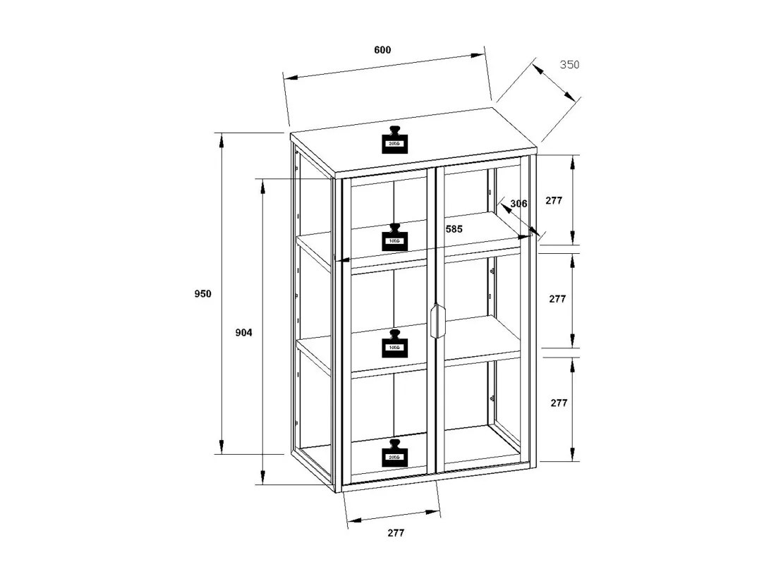 VCM acier vitrine murale vitrine suspendue vitrine en verre vitrine murale vitrine en verre 95x60x35 cm Floka L