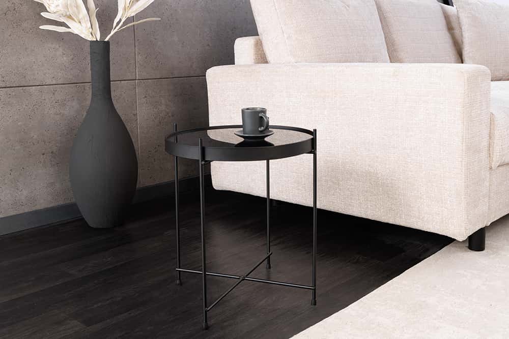 Runder Couchtisch ELEGANCE 45cm anthrazit Glas schwarz Metallgestell