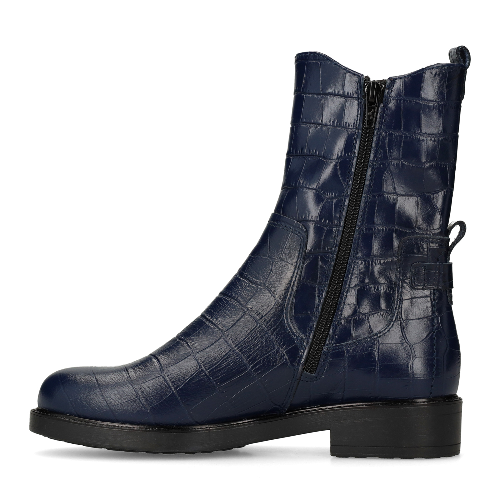 Donkerblauwe leren chelsea boots met croco details