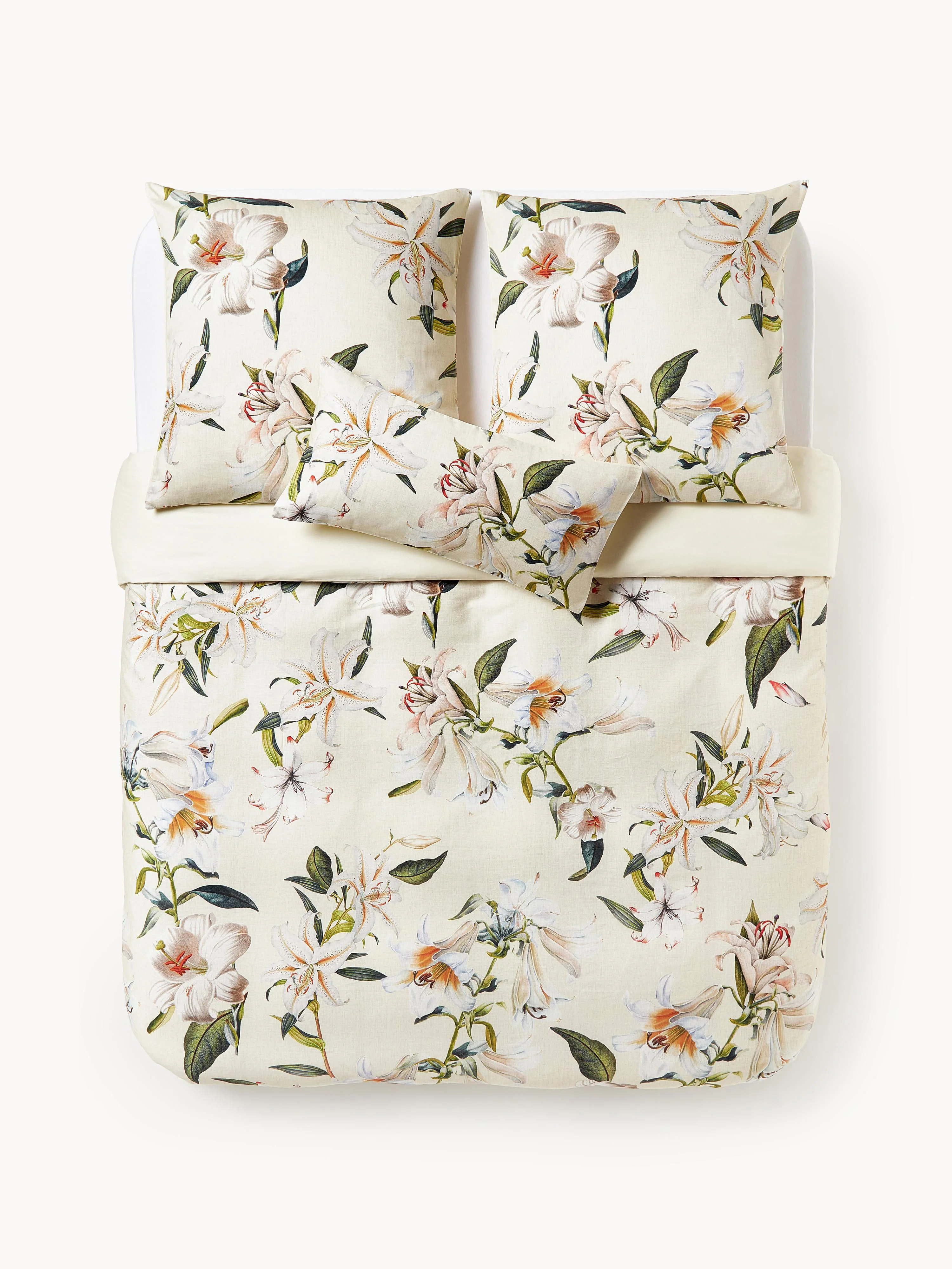 Katoensatijnen dekbedovertrek Flori met bloemenprint