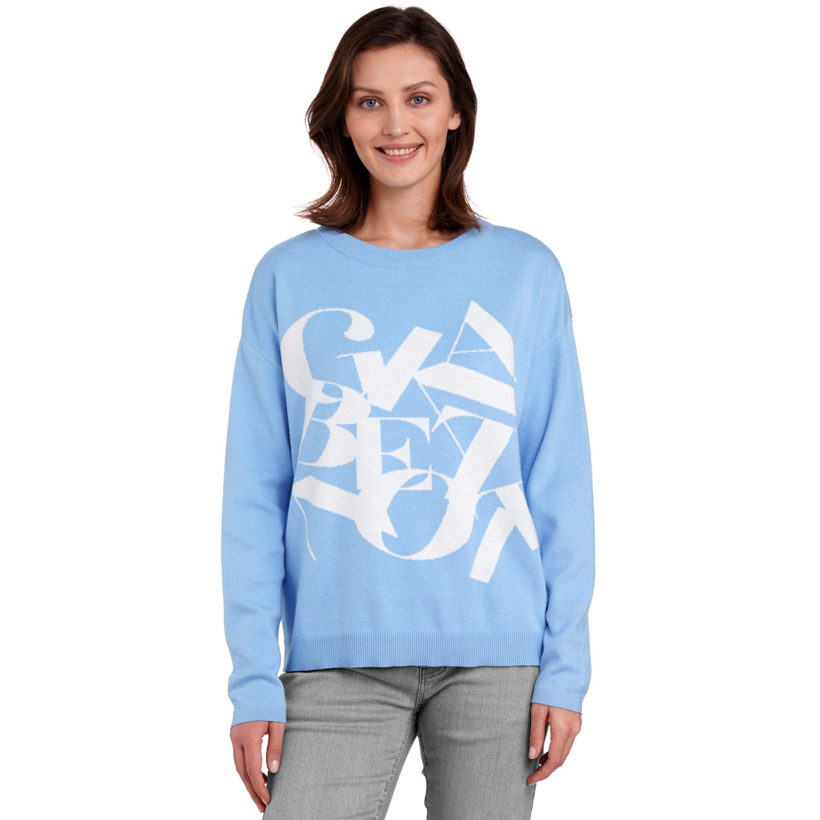 Gina Benotti Damen Strickpullover mit Buchstaben-Motiv hellblau